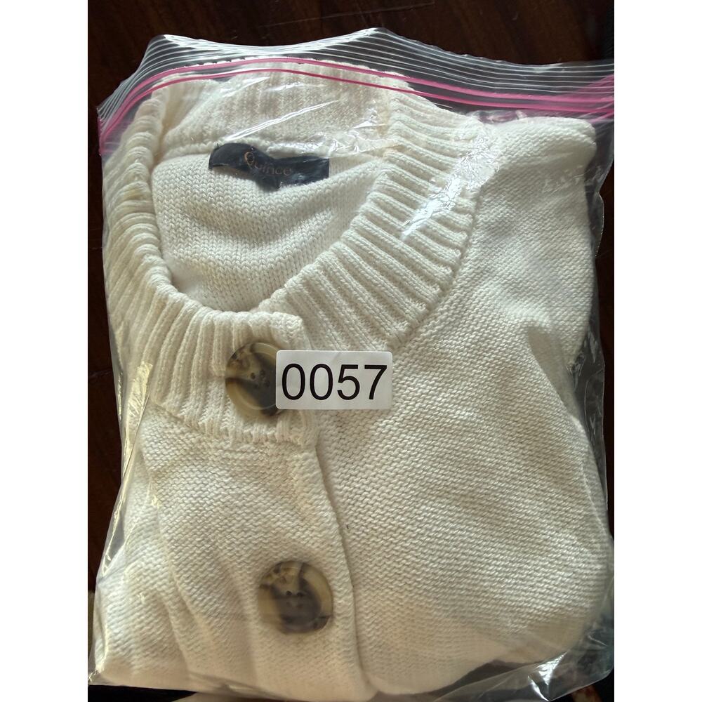 Quince Ivory Organic Cotton Boxy Cropped Chunky Knit Oversized Cardigan Sz L New - Picture 8 of 8